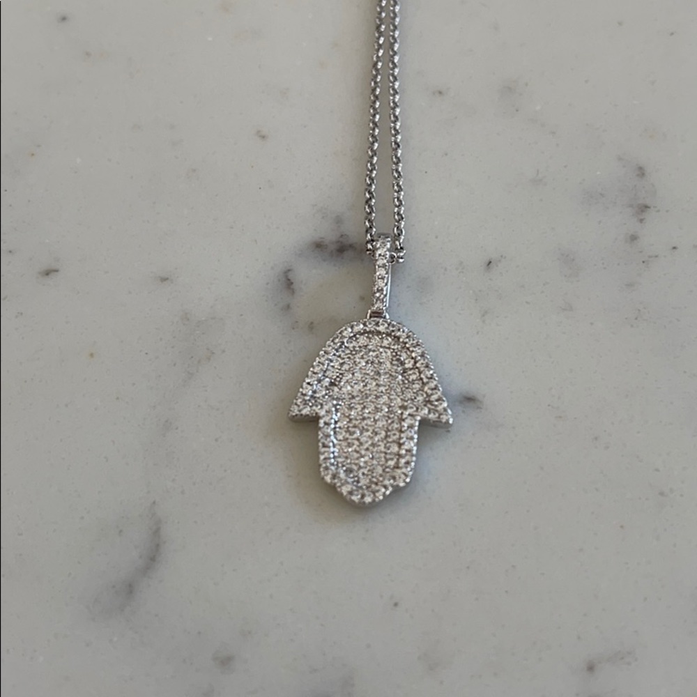 925 sterling silver CZ hamsa hand pendant